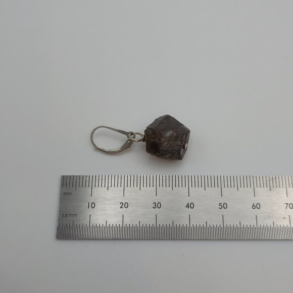 Sterling Silver Rough Smoky Quartz Stone Earrings A464 - Picture 5 of 6
